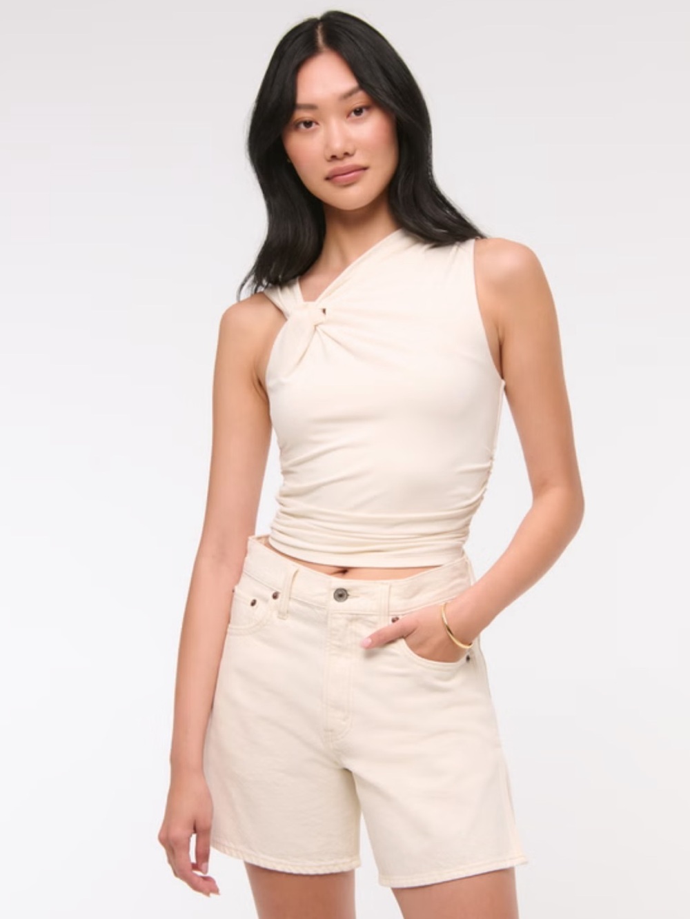 Abercrombie & Fitch Cream High-Rise Women's Loose Shorts
